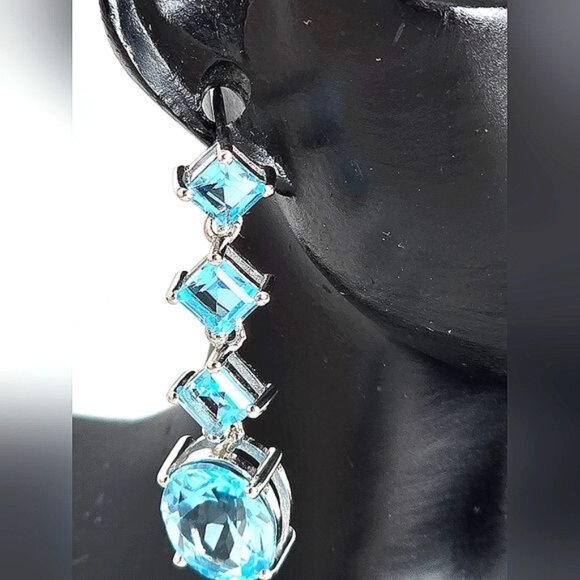 Natural Sky Blue Topaz 925 Sterling Silver Earrings - Picture 2 of 7